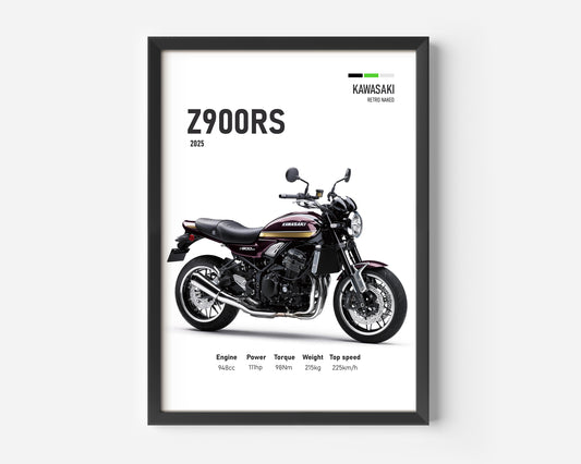Kawasaki Z900RS 2025 Motorcycle Poster