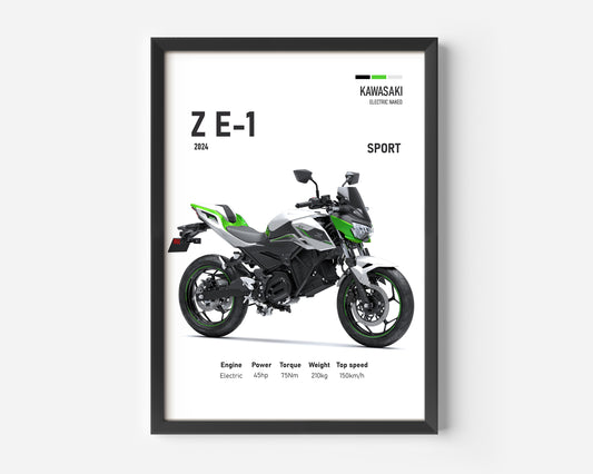 Kawasaki Z e-1 Electric Powered 2024 Motorcycle Poster