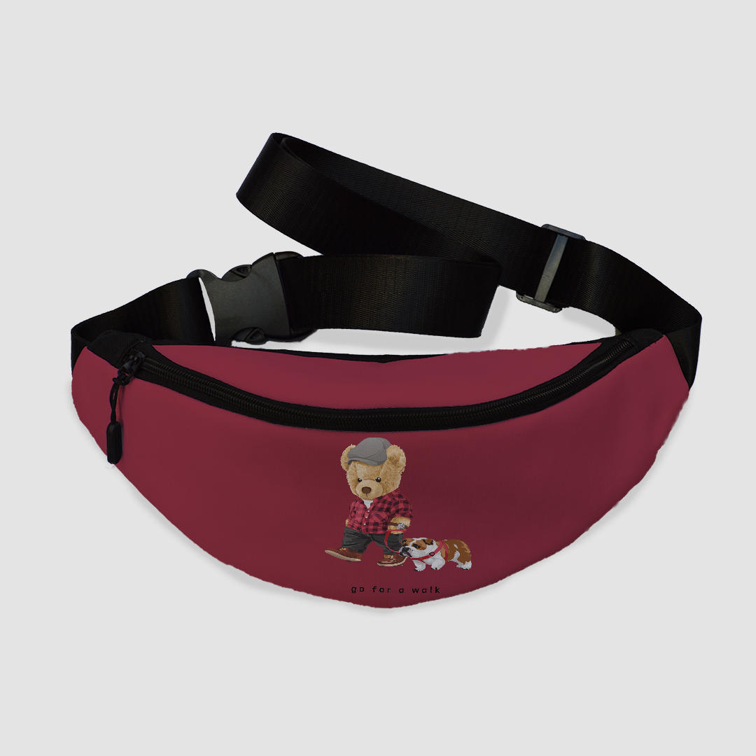 Let's go for walk Bear Fanny Pack maroon