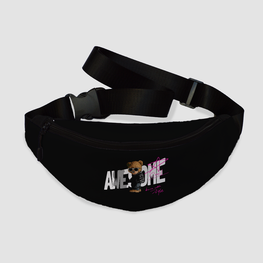 black Awesome Bear Fanny Pack