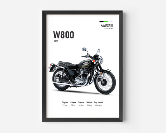 Kawasaki W800 Retro Modern 2025 Motorcycle Poster