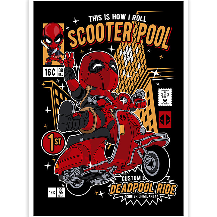 Deadpool Scooter pop Art Sticker