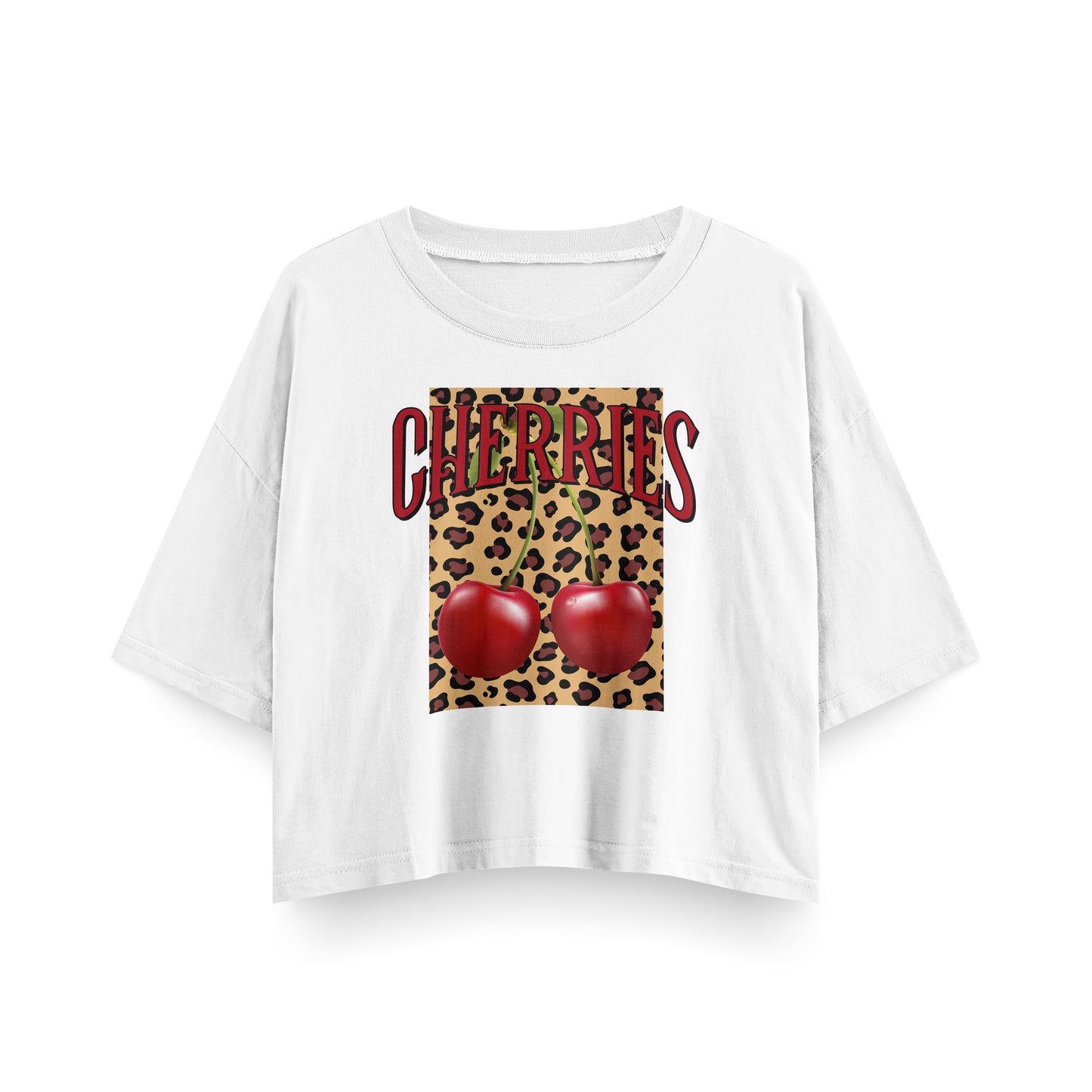 Cherry Leopard Cropped Oversized Tee's
