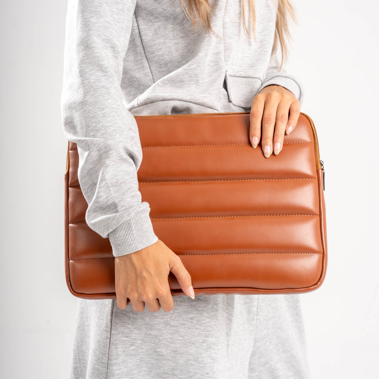 Buff Leather Laptop Sleeve Coffee Brown