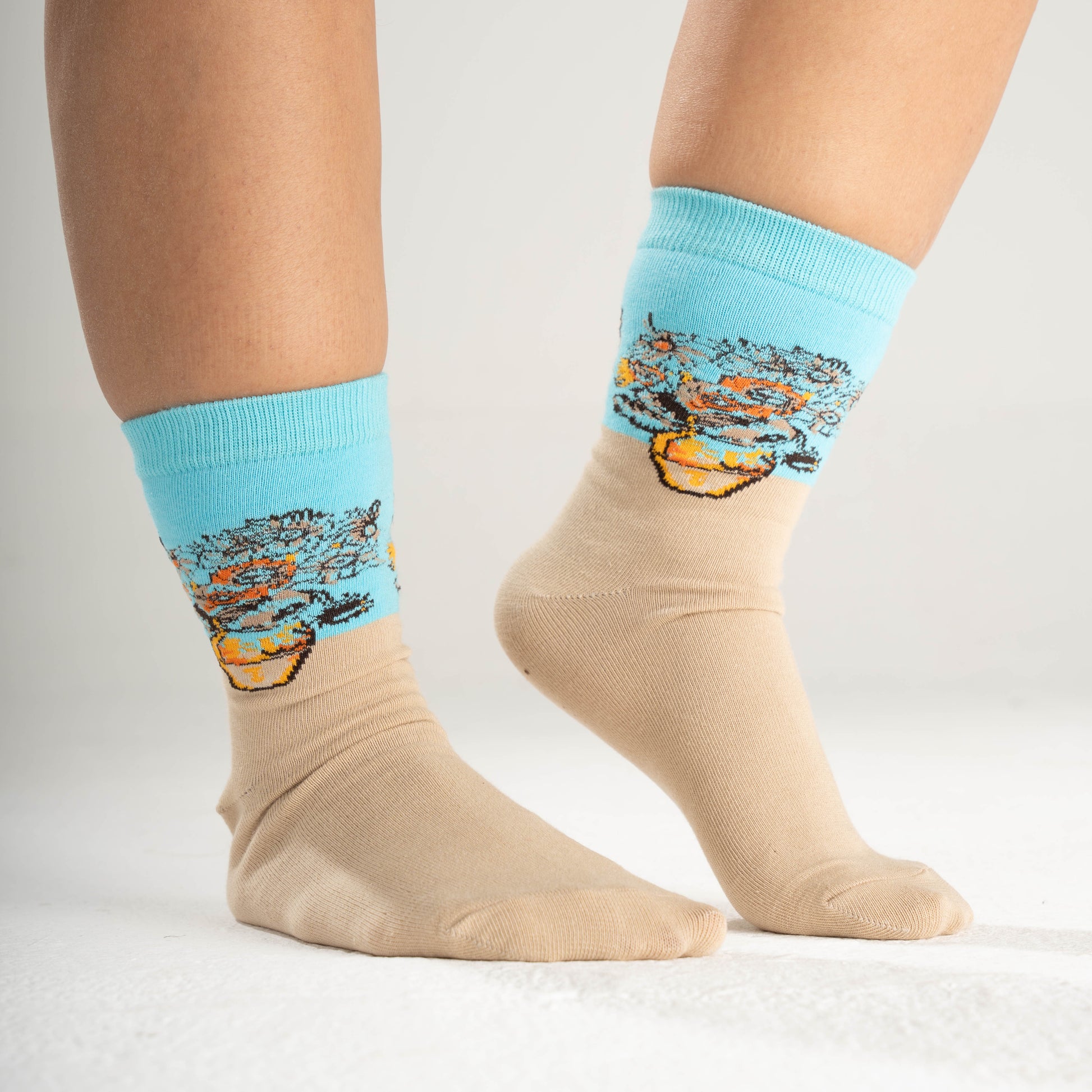 Dank N Drip Van Gogh socks featuring the famous vase with flowers painting, a blend of classic art and modern streetwear style.