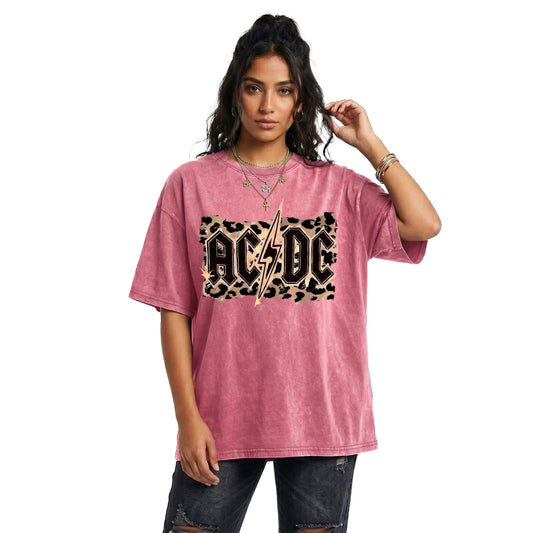 ACDC Leopard Washed Oversized Tee's Pale Pink