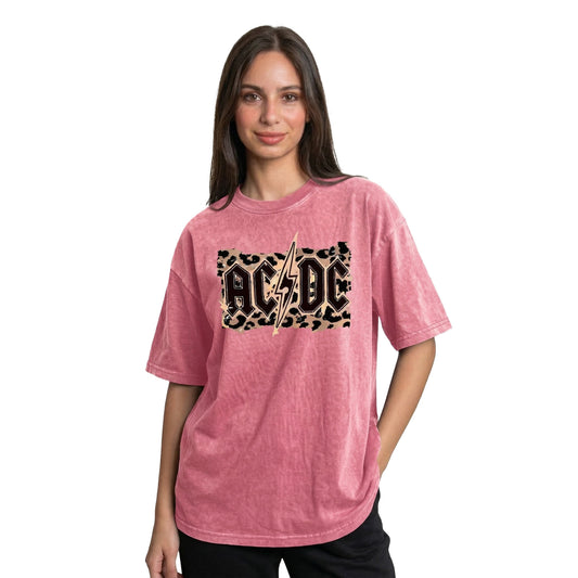 ACDC Leopard Washed Oversized Tee's Pale Pink