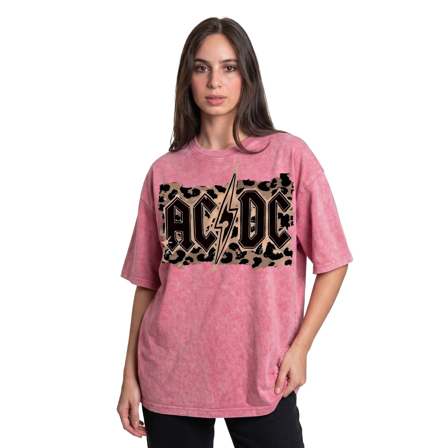 ACDC Leopard Washed Oversized Tee's Pale Pink