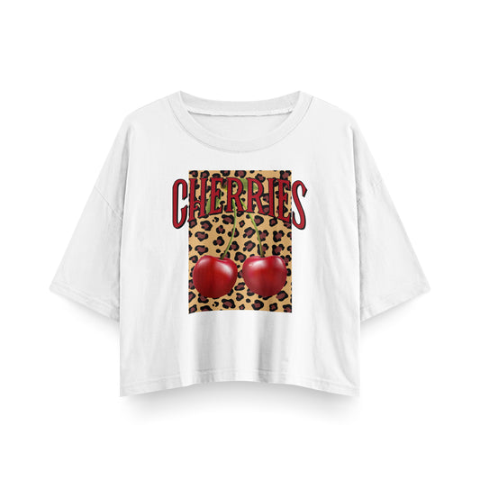 Cherry Leopard Cropped Oversized Tee's