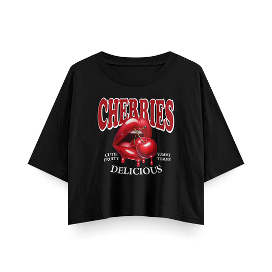 Cherries yummy Cropped Oversized Tee's