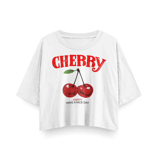 Cherry Have a nice day Cropped Oversized Tee's