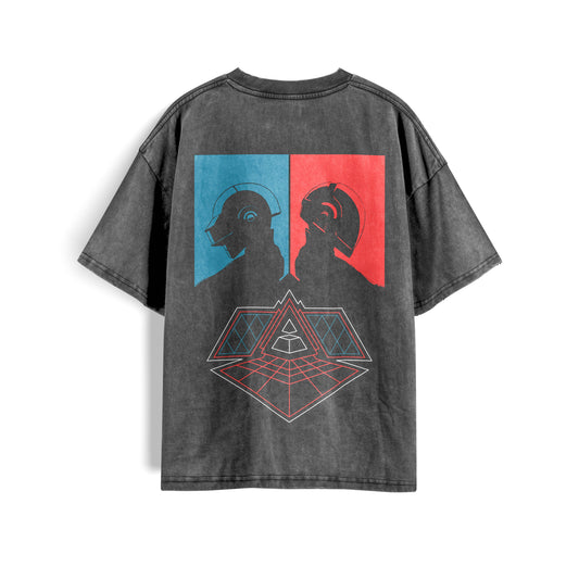 Daft Punk Dark Grey Washed Oversized Tee's