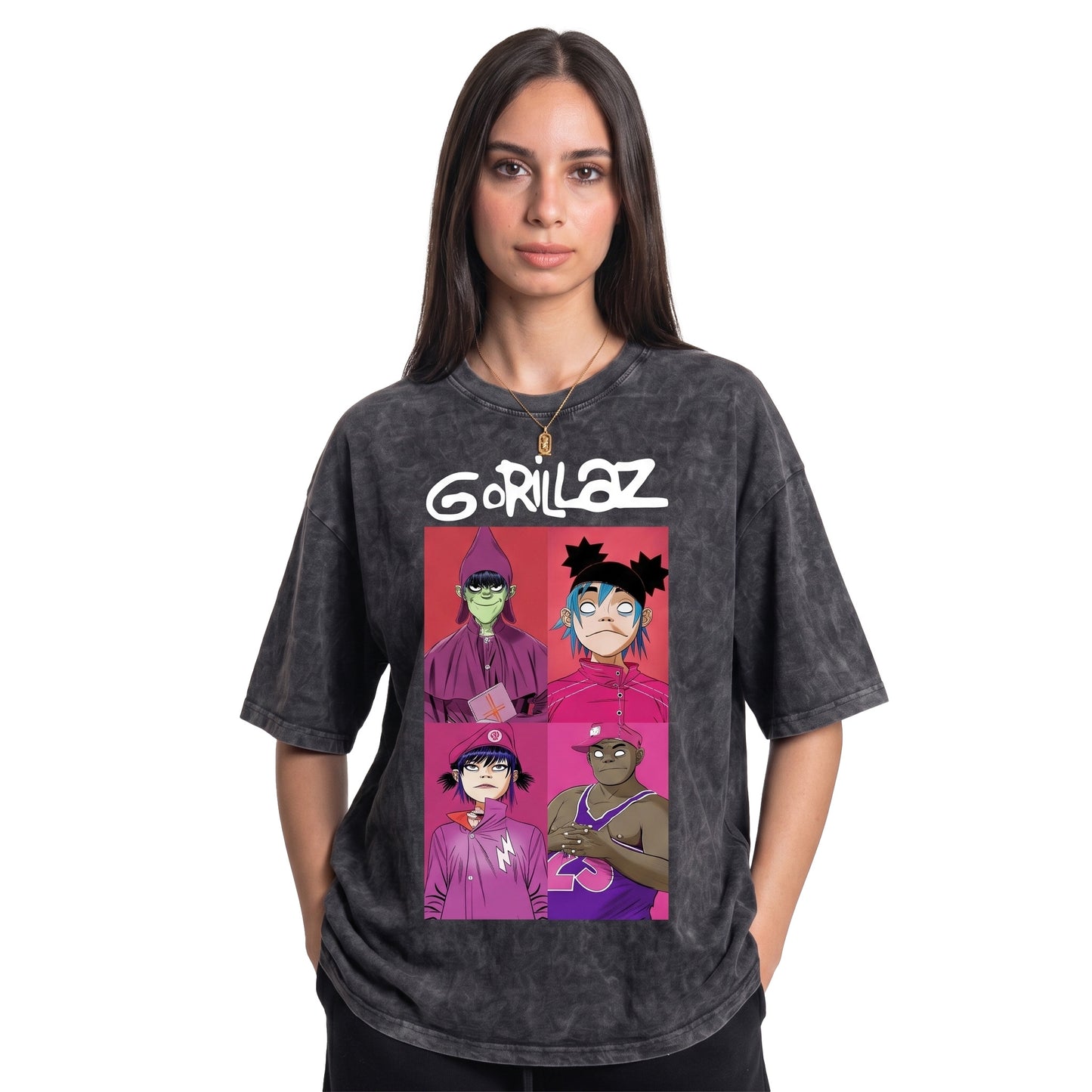 Gorillaz Dark Grey Washed Oversized Tee's