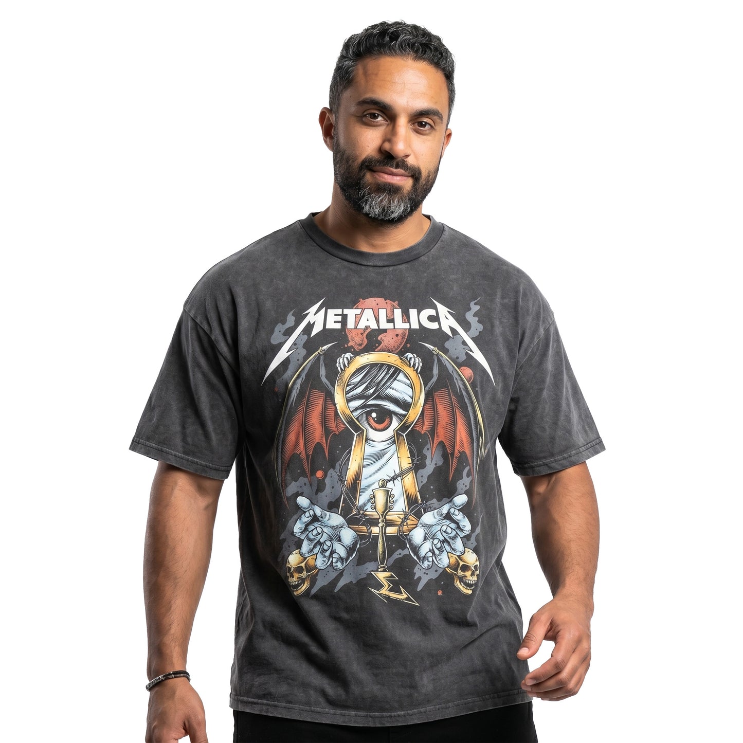 Metallica Keyhole Washed Oversized Tee's