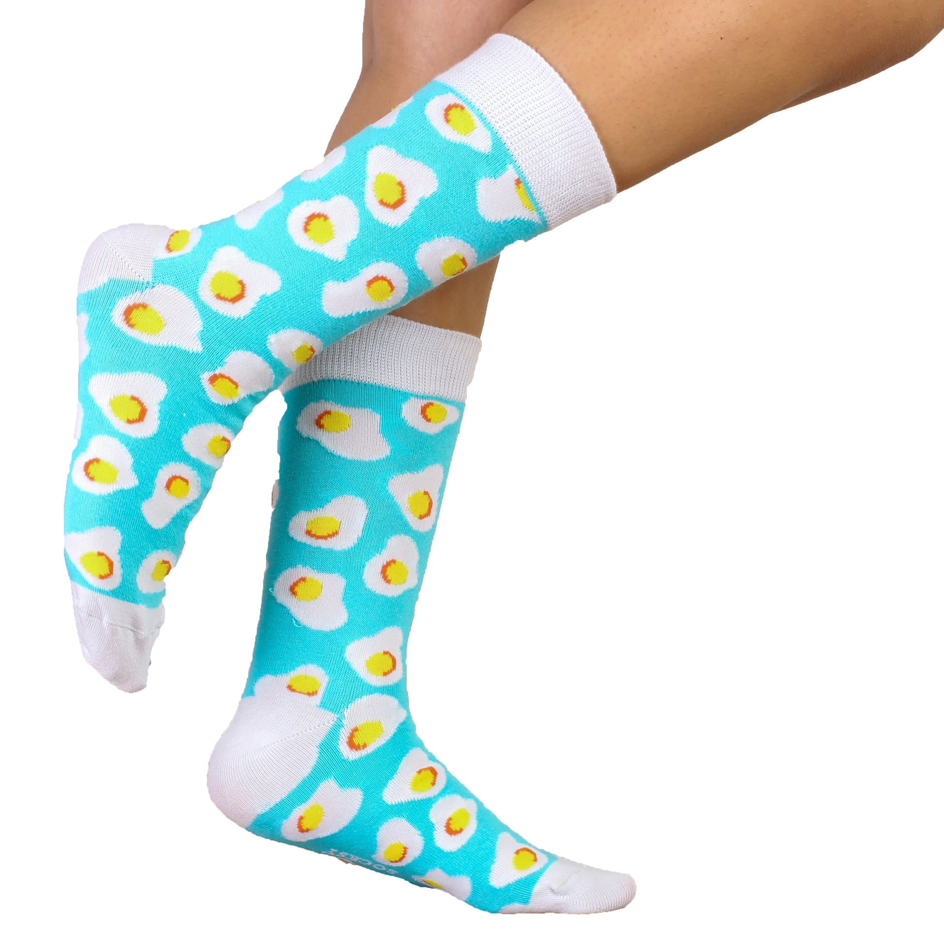 Dank N Drip fun egg pattern socks in yellow and white colors designed for comfort and unique street style.